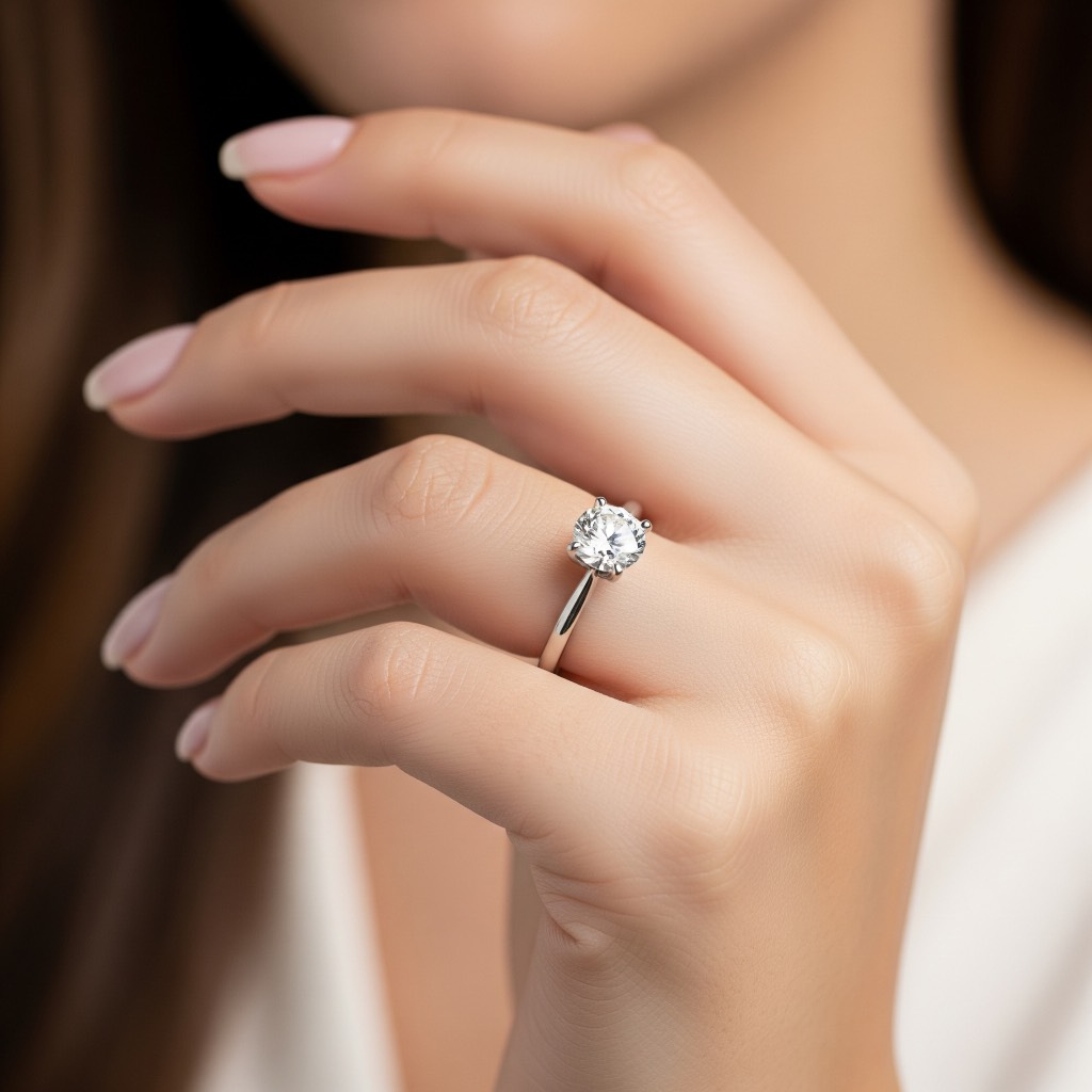young woman wearing a diamond engagement ring