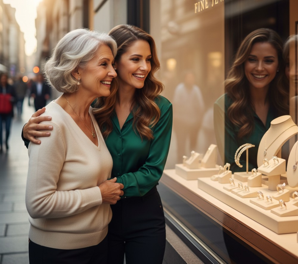 A grandmother and her granddaughter shop for a diamond ring at M. Martin & Co. Jewelers