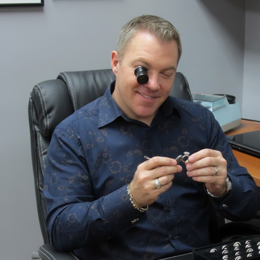 Owner Stan Perkins repairing a diamond ring