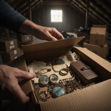 Man opens box of heirlooms including old jewelry pieces